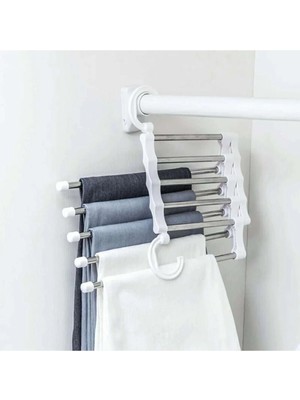 Mikasso Hareketli Pantolon Askısı Dolap Içi 5 Kancalı Katlanabilir Eşarp Şal Kıyafet Askısı Portatif Askı Kr