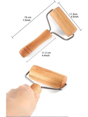 Mikasso Ahşap Saplı Rulo Hamur Açıcı Merdane Pürüzsüz Oklava Pizza Börek Açma Silindir Ahşap
