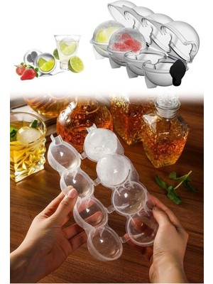 Mikasso 4'lü Küre Buz Topu Kalıbı - Yuvarlak Içecek Buz Sunum Kabı Plastik