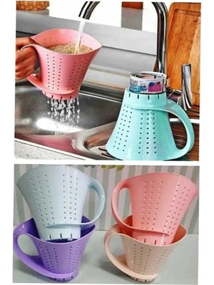 Mikasso Kulplu Pirinç Süzgeci Fasulye Bezelye Yıkama Filtre Süzgeç Sepet Elek Kevgir 20X14 cm Plastik