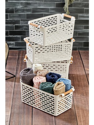 Mikasso 4 Adet Çok Amaçlı Plastik Tutacaklı Organizer Sepet Dolap Içi & Çekmece Düzenleyici Beyaz Akrilik Be