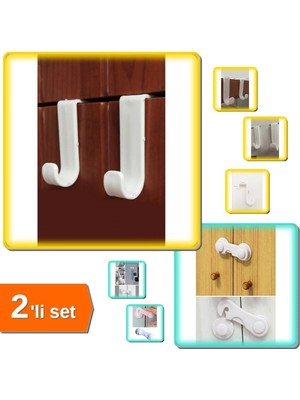 Mikasso 7 Adet Beyaz Çekmece Dolap Kapağı Askısı + Kendiliğinde Yapışkanlı Vidasız Kapak Kilidi - 2li Set Z2