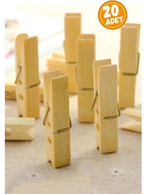 Mikasso Bambu Ahşap Büyük Mandal 20 Li Mandal Seti Bambu Mandal Ahşap Mandal