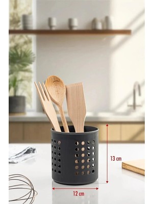 Mikasso Plastik Silindir Dik Kaşıklık & Tezgah Üstü Düzenleyici & Servis Standı Plastik Siyah