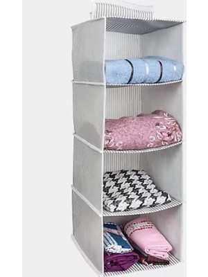 Mikasso Dolap Içi Düzenleyiciler 4 Gözlü Katlanabilir Bez Raf Organizer 68 cm x 30 cm x 24 cm Kumaş Beyaz