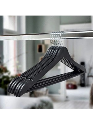 Mikasso Ahşap Görünümlü Askı Elbise Askısı Siyah 6 Adet Plastik Siyah Tr