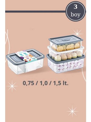 Mikasso 3’lü Dikdörtgen Erzak Saklama Kabı, Modüler Muhafaza Kutusu 3’lü Set (750ML,1000ML,1500ML) Plastik T