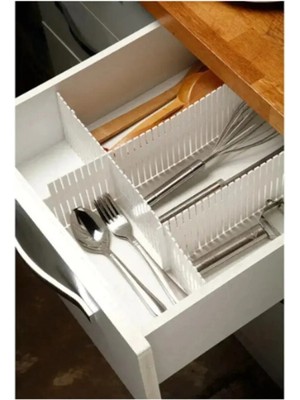Mikasso Ayarlanabilir Çekmece Düzenleyici 4 Lü 10 x 39 cm Organizers Plastik 30 x 10 Beyaz Tr