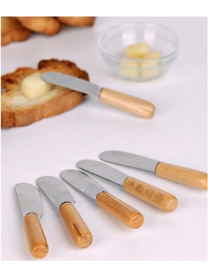 Mikasso Terayağ Bal Çikolata Bıçağı, 6 Lı Ahşap Saplı Kahvaltı Spatulası Paslanmaz Çelik