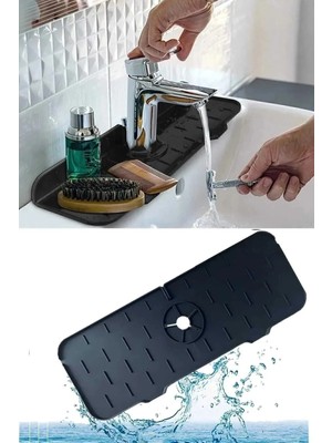 Mikasso Antrasit Su Tutucu Musluk Matı Mutfak ve Banyo Için Koruyucu Mat Plastik Tr Siyah