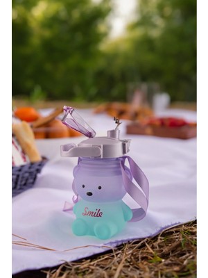Mikasso Ayıcıklı Motivasyonel Su Matarası Çocuk Su Matara Suluk 1400 ml Sticker Etiketli Pipetli Bpa Içermez