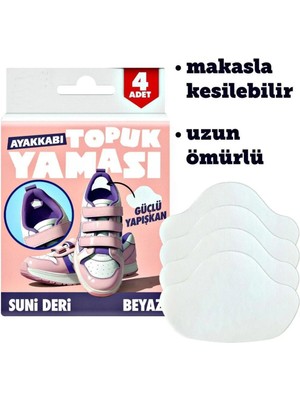 Mikasso Beyaz Ayakkabı Tamir Yaması , 4 Adet Sunni Deri Topuk Yaması Kendinden Yapışkanlı Beyaz