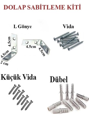 Mikasso 5 Adet L Demir Dolap Sabitleme 20*45*45 Masa Gönye Vida Dubel ,mobilya Dolap Köşe Bağlantı Sabitleme