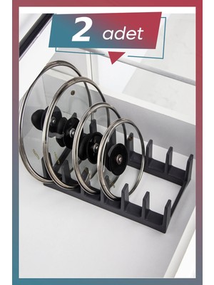 Mikasso 2 Adet Tencere Kapağı Organizeri Antrasit 6 Bölmeli - Antrasit Tencere Kapak Tabak Düzenleyici Plast