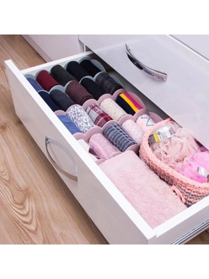 Mikasso 2 Adet - 5 Gözlü Çekmece Içi Düzenleyici Organizer - Bej Plastik Bej