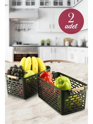 Mikasso 2 Adet Buzdolabı Sepeti Dolap Içi Düzenleyici Sepet Organizer Banyo Mutfak Düzenleyici Siyah Plastik