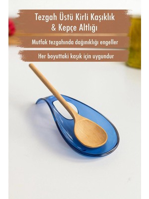 Mikasso Akrilik Mavi Tezgah Üstü Kirli Kaşıklık & Kepçe Altlığı Akrilik Mavi