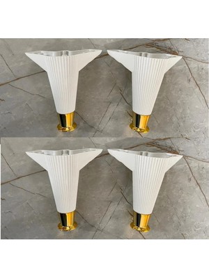 Mikasso Çizgili Beyaz Gold Plastik Ayak 15 cm Baza Koltuk Sehpa Dolap Ayağı 4 Adet Beyaz