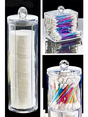 Mikasso Kulak Pamukluğu Disk Pamukluk Saklama Kabı 3 Lü Düzenleyici Organizer Seti Plastik Beyaz