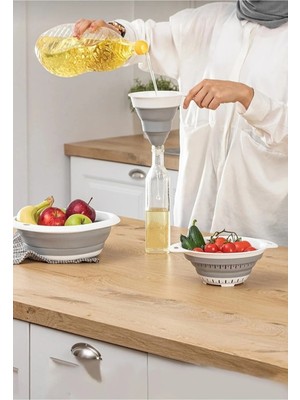 Mikasso Çok Fonksiyonlu Katlanır Mutfak Seti - 3'lü (Huni, Badya ve Yuvarlak Süzgeç) Plastik