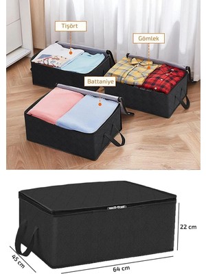Mikasso Çekyat Baza Tipi Hurç - Baza Altı Büyük Boy Saklama Hurcu 64 x 45 x 22 cm Nefes Alabilen Kumaş 22 cm