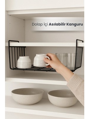 Mikasso Dolap Içi Asılabilir Kanguru Model Düzenleyici Raf 36CM - Siyah Metal Siyah 47 x 37 Tr