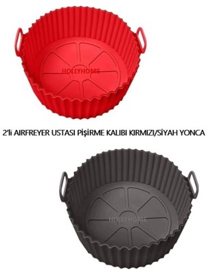 Mikasso 2 Parça Pratik Silikon Airfryer Pişirme Kağıdı Siyah/kırmızı Yonca Fırın Mikrodalga Kalıbı Hh Siliko
