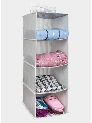 Mikasso 4 Gözlü Bölmeli Katlanabilir Dolap Içi Asılabilir Düzenleyici Organizer Hurç Kumaş Mor