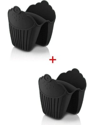 Mikasso 2 Adet Silikon Yanmaz Fırın Eldiveni, Tutacağı, Mikrodalga Tutacak, Tutmaç, Elcik, Vak Vak Siyah Hh