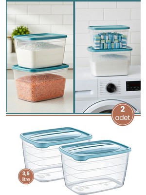 Mikasso 2’li Tablet ve Toz Deterjan Saklama Kutusu Seti, Un Şeker Bakliyat Saklama Kabı Seti 3,5+3,5 Litre P