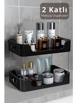 Mikasso 2 Katlı Makyaj Düzenleyici - Çok Amaçlı Organizer - Banyo Rafı - Banyo Kozmetik Takı Düzenleyici Pla