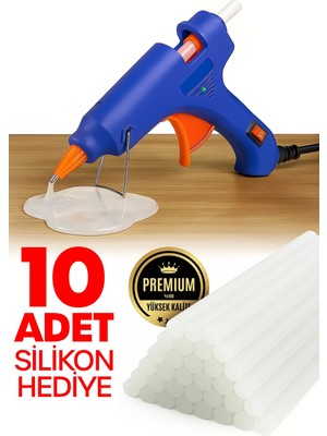 Mikasso 20 Watt Sıcak Silikon Tabancası Şeffaf Mum Yapıştırıcı Tabanca 10 Adet 15 cm Çubuk Silikon Hediye