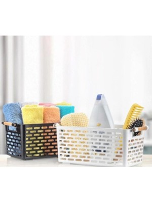 Mikasso Çok Amaçlı Organizer Plastik Saplı Sepet Beyaz (2 Adet) Plastik Çok Renkli