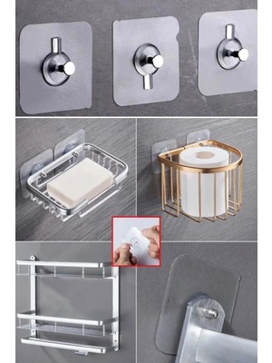 Mikasso Süper Güçlü Çerçeve Askısı Pin Delgisiz Vidalı Tırnak Kanca Yapışkanlı Raf Tutucu Askı Gri