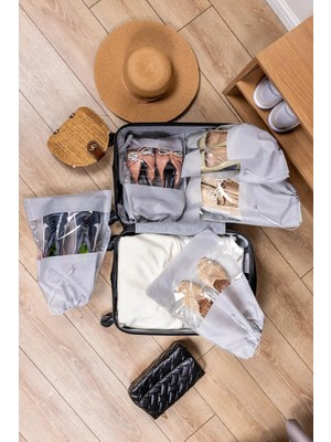 Mikasso 5 Adet Pencereli Valiz Içi Ayakkabı Taşıma Çantası Seyahat Düzenleyici Gri Tr