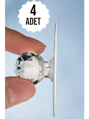 Mikasso 4 Adet Yapışkanlı Kristal Görünümlü Tutacak Yapışkanlı Çekmece Kulpu Yapışkan Askı Plastik Beyaz Cn