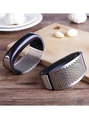 Mikasso Sarmısak-Zencefil Ezici Yuvarlak Çelik Pres Hazneli Pratik Sarımsak Ezeceği Metal Paslanmaz Gondol Ç