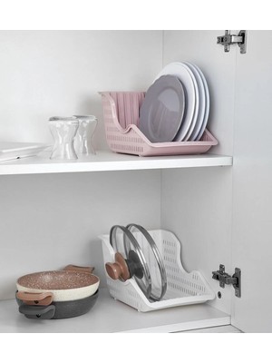 Mikasso Dolap Içi Tabak ve Kapak Düzenleyici - Plastik Raf Içi Düzenleme Sepeti Plastik 34 x 25 Çok Renkli T