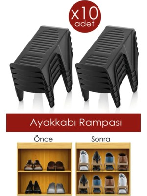 Mikasso 10 Adet Tekli Ayakkabı Rampası Ayakkabı Düzenleyici Dolap Içi Organizer Plastik Siyah Tr