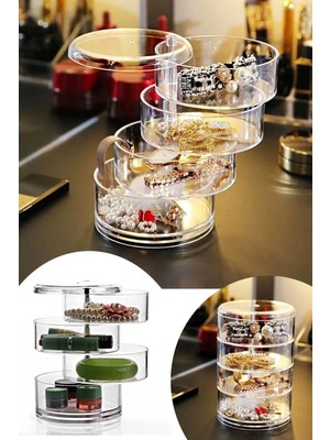 Mikasso Şeffaf Silindir Takı ve Makyaj Organizer 4 Katlı Plastik Şeffaf Tr