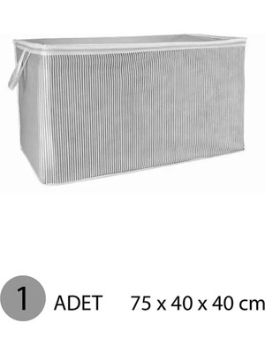 Mikasso Gri Çizgili Fermuarlı Maxi Boy Hurç Yastık-Yorgan-Kıyafet Düzenleyici 75*40*40 cm 75 x 40 Kumaş Gri