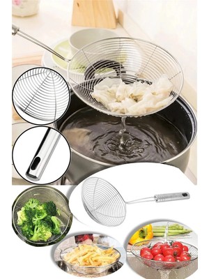 Mikasso Paslanmaz Çelik Kızartma Kevgiri, Yağ Süzgeci, Çelik Tel Kepçe, 13 cm Çap Metal