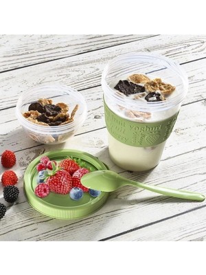 Mikasso Titiz Take'n Go Pratik Taşınabilir Kaşıklı Atıştırmalık ve Yoğurt Kabı AP-9199 Plastik Yeşil