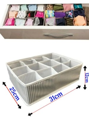 Mikasso 12 Bölmeli Çekmece Içi Düzenleyici, Çok Amaçlı Takı Çorap Kravat Eşarp Organizer - 1 Adet Kumaş Gri
