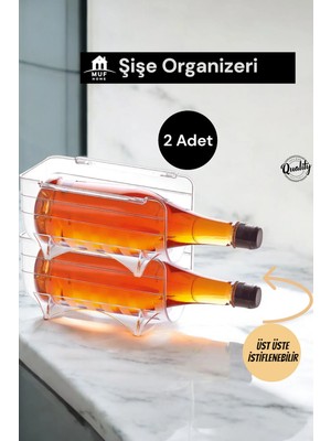 Mikasso 2 Adet Kristal Plastik Dolap Şişe Organizeri Üst Üste Dizilebilir Buzdolabı Düzenleyici Istifleyici