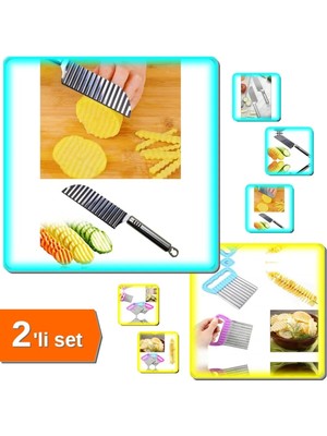 Mikasso Tırtıklı Şekilli Patates Kesme Bıçağı + Pratik Sebze ve Meyve Dilimleyici Doğrama - 2li Set B9D4X1 Ç