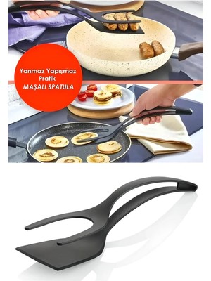 Mikasso 1 Adet Pratik Yanmaz Yapışmaz Teflon Maşalı Spatula- 220 Dereceye Dayanıklı Teflon Servis Set Plasti
