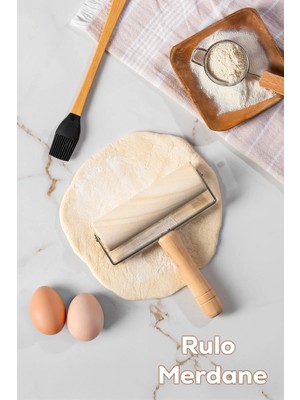 Mikasso 2076 Ahşap Saplı Rulo Merdane Oklava Pürüzsüz Oklava Pizza Börek Açma Oklava Ahşap