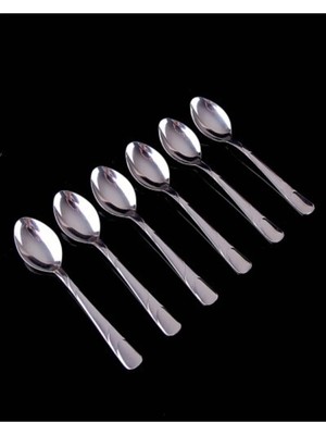 Mikasso Paslanmaz Çelik Çizgi Desenli 6 Adet Tatlı Kaşığı Çelik Gümüş