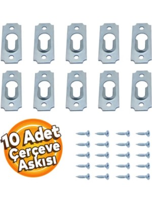 Mikasso 10 Ad. Gizli Çerçeve Askısı Bombeli Dar Model - Metal Tablo Askı Aparatı - Vidalı Resim Asma Kancası